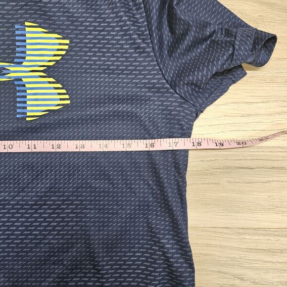 UNDER ARMOUR Boys Blue Neon Yellow Activewear Heat Gear Shirt Large - Picture 3 of 6